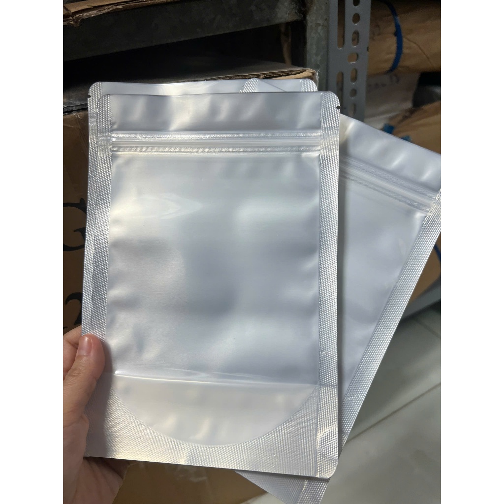 200gr túi zip đáy đứng mặt bạc mặt trong (size tùy chọn)