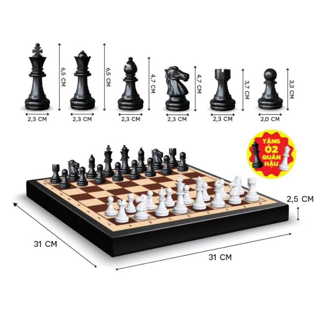 Cờ Vua Nam Châm Quốc Tế - Bàn cờ Lớn Có Nam Châm 32x32cm [ Tặng 2 quân hậu]