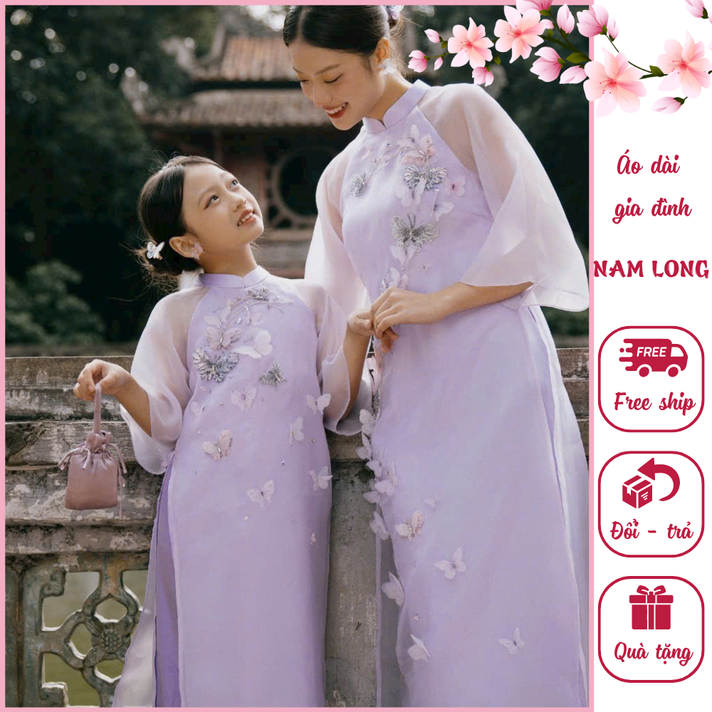 Áo dài mẹ và bé cách tân Mộc Trà Tím chất liệu tơ organza mềm mại, duyên dáng - NL10