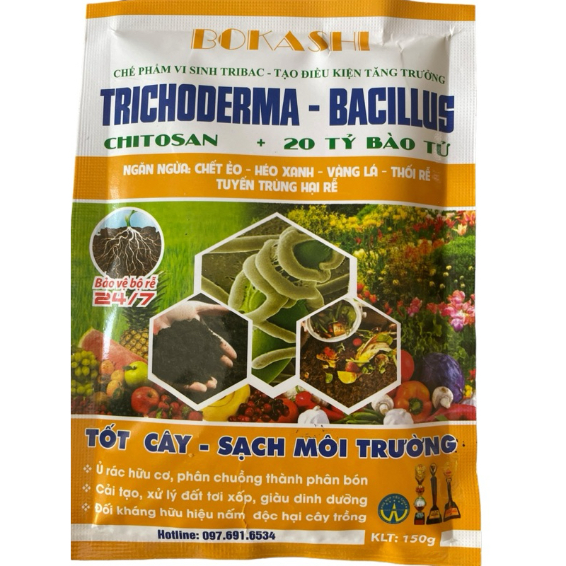 BoKashi men vi sinh trichoderma-bacillus + chitosan; ủ rác hữu cơ thành phân bón hữu cơ;  tốt cây sạ