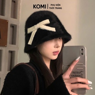 Mũ bucket KOMI nón tai bèo lông mềm nữ tag nơ thời trang hàn quốc thanh lịch trẻ trung
