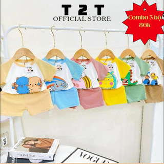 Combo 3,5 bộ quần áo cộc tay T2T chất tăm lạnh cho bé trai và bé gái 4-19kg - T1.1