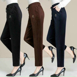   THANH LÝ  Quần nhung trung niên Quần Nhung lót nỉTăm Nữ Cạp Thun Quần Dài Cao Cấp cho người già dáng baggy hàn quốc đẹp 
