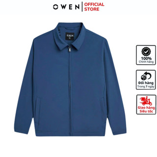 Áo khoác nam Owen JK241493 Jacket cổ bẻ màu xanh đậm chất nylon cao cấp dáng suông có khóa kéo túi