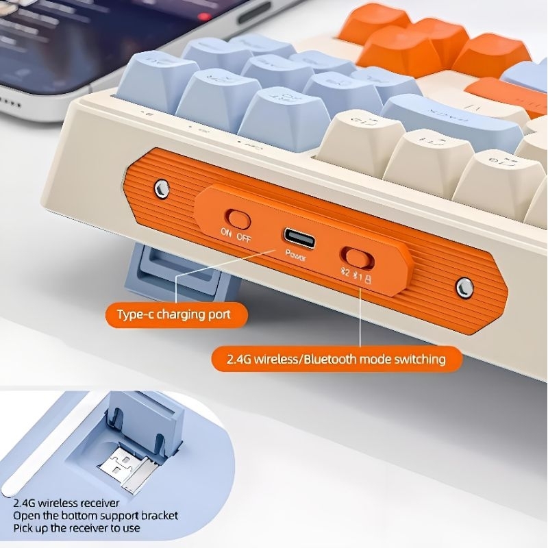 Bàn Phím Không Dây Bluetooth PIN Sạc TEKKIN M87 LED giả cơ Dùng Cho Máy Tính Laptop Điện Thoại | BigBuy360 - bigbuy360.vn