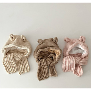 mũ nón liền khăn cho bé, mũ len kèm khăn quàng cho bé, mũ len bé trai bé gái, mũ len tai gấu cho bé