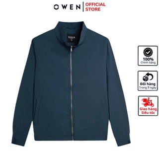 Áo khoác nam Owen JK241474 Jacket cổ đứng màu xanh đậm chất nylon cao cấp dáng suông có khóa kéo túi