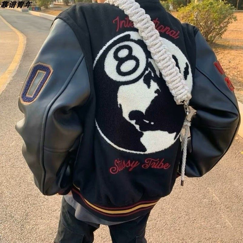 Áo Khoác Da Phối Lông Bóng Chày Nam Nữ Hiphop