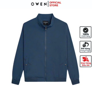 Áo khoác nam Owen JK241476 Jacket cổ đứng màu xanh đậm chất nylon cao cấp dáng suông có khóa kéo túi