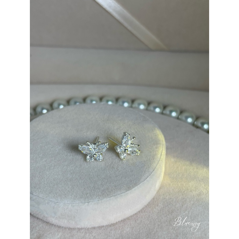 Khuyên tai bạc S925 đính đá hình bươm bướm Bluewy cao cấp, khuyên tai bạc S925 đính đá