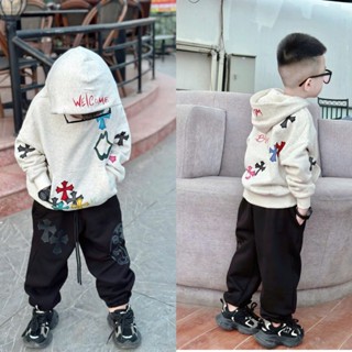 Bộ quần áo nỉ hoodie thu đông cho bé trai hình chôm hít welcome, set áo nỉ mũ quần jogger trẻ em,TPKIDS.[M870]