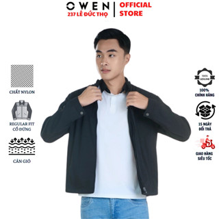  Áo khoác nam Owen JK241486 Jacket cổ đứng chất nylon cao cấp màu đen dáng suông khóa kéo túi 