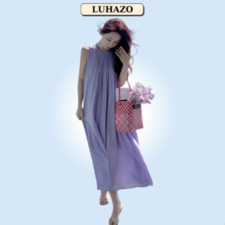 Váy Đầm đi biển nữ đẹp maxi 2 dây dáng dài rộng bigsize bikini màu tím vintage cổ vuông babydoll hở lưng 6213 D6T3