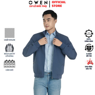  Áo khoác nam Owen JK241476 Jacket cổ đứng chất nylon cao cấp màu xanh đậm dáng suông khóa kéo túi 