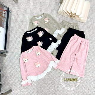 (10-18kg) Bộ quần áo bé gái dài tay len lông thỏ đính Thỏ 3 màu cho bé gái