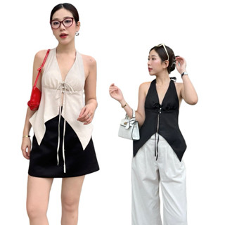 Áo Cổ Yếm Thắt Nơ A6 Có Bigsize Khoét Lưng Linen Có Mút Ngực