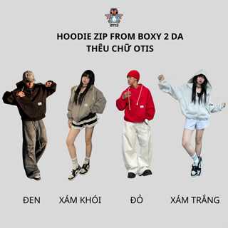 Áo khoác dây kéo thêu chữ Otis from boxy 2 da dày dặn thêu nỗi cổ cao không bám lông tay phồng