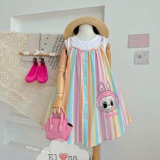 Váy bé gái - VÁY REN KẺ LABUBU Siêu Xinh Cho Bé 1-6 Tuổi