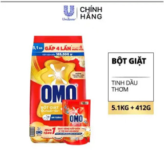 Bột giặt omo comfort tinh dầu thơm nồng nàn 5.1kg tặng  kèm túi nước giặt 412g