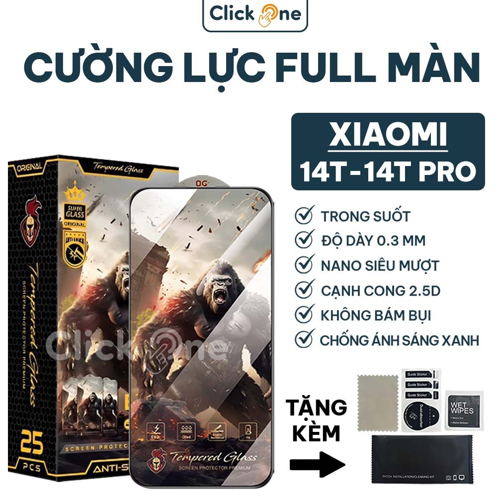 Kính cường lực Xiaomi 14T, 14T Pro trong suốt full màn, chống ánh sáng xanh | Miếng dán màn hình