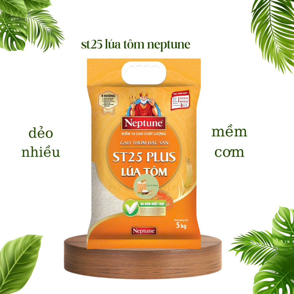 Gạo Neptune ST25 Plus Lúa Tôm Túi 5Kg dẻo mềm