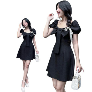 ĐẦM (Có Bigsize) NƠ NGỰC TAY BO CHUN H50