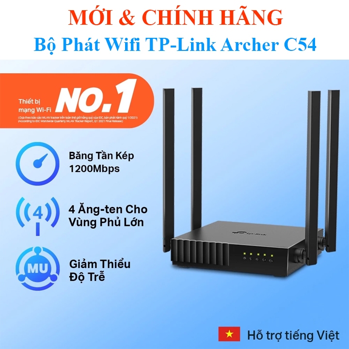 Bộ Phát Router Wi-Fi TP-Link Archer C54 Băng Tần Kép Chuẩn AC 1200Mbps, TotoLink A720R