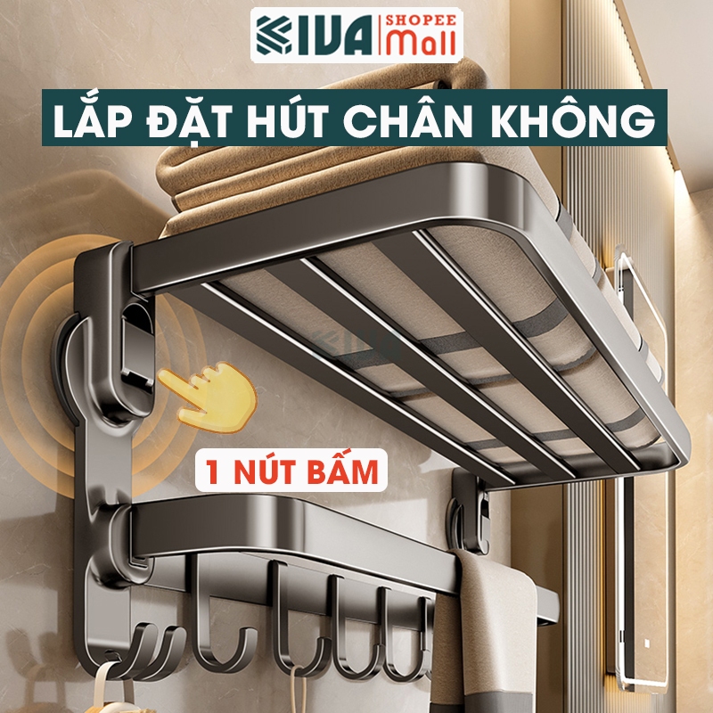Giá kệ để, treo khăn nhà tắm KIVA, lắp đặt hút chân không, chất liệu nhôm hàng không