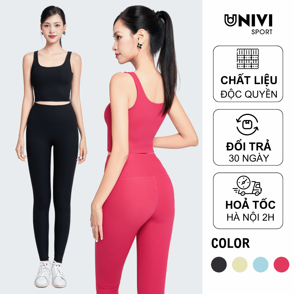 Set đồ tập Yoga Gym Thể Thao cho nữ Univi A4014, Áo bra thể thao 2 dây, Quần lưng cao tôn dáng