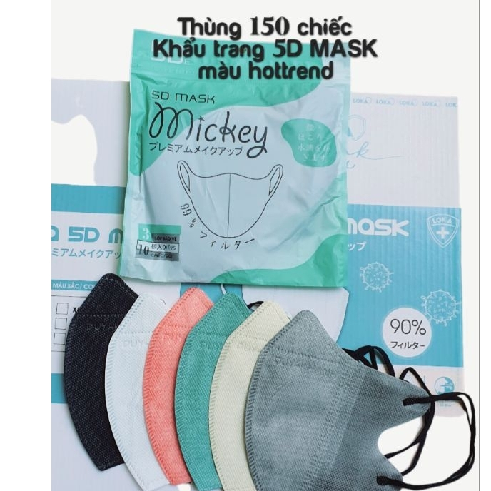 [XẢ HÀNG] Thùng 150 chiếc Khẩu Trang 5D Kháng khuẩn 5D MICKEY 5D AK 5D DENTAL bảng màu hottrend