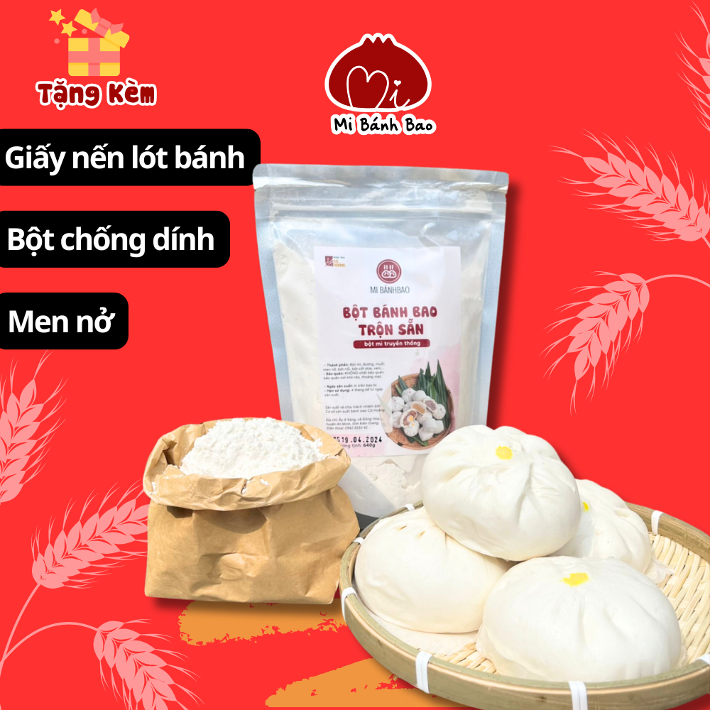 ĐỦ LOẠI Bột Bánh Bao pha sẵn Mi BánhBao Gạo lứt, Nguyên Cám, Than Tre (Tặng Men nở & giấy lót bánh)