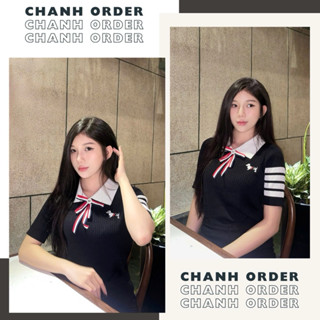 ÁO POLO THOM LEN THÊU HOẠ TIẾT CÚN KÈM NƠ