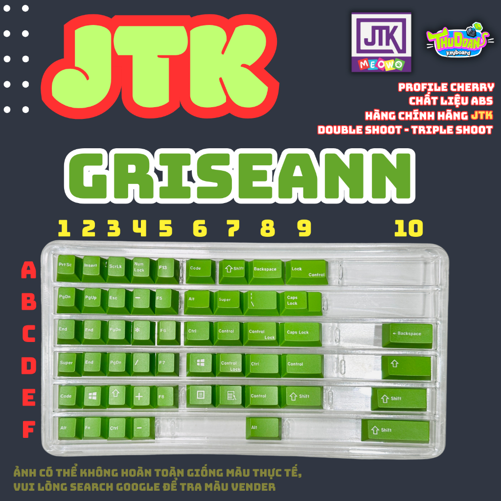 [Chính Hãng] KEYCAP GRISEANN JTK | Keycap (mod) GRISEANN nền xanh lá chữ trắng | ABS Double Shoot | 