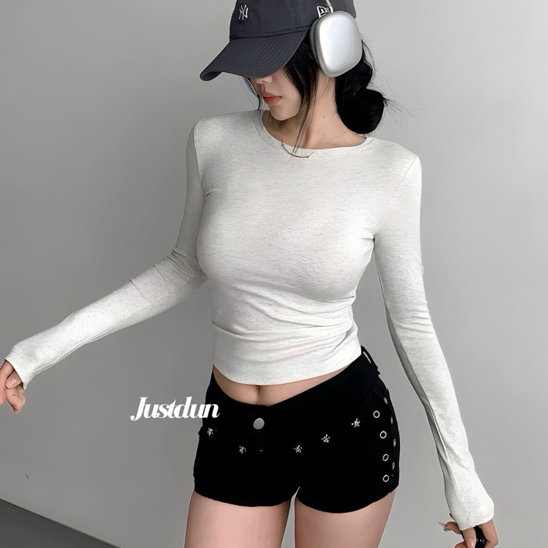 Áo Thun Nữ Dài Tay Croptop JUSTDUN CT25 – Dáng Ôm Body, Chất Liệu Cotton Mịn Mềm, Co Giãn Thoải Mái | BigBuy360 - bigbuy360.vn