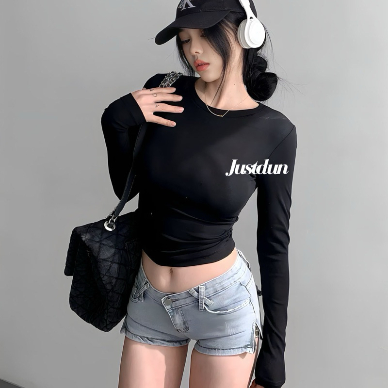 Áo Thun Nữ Dài Tay Croptop JUSTDUN CT25 – Dáng Ôm Body, Chất Liệu Cotton Mịn Mềm, Co Giãn Thoải Mái | BigBuy360 - bigbuy360.vn