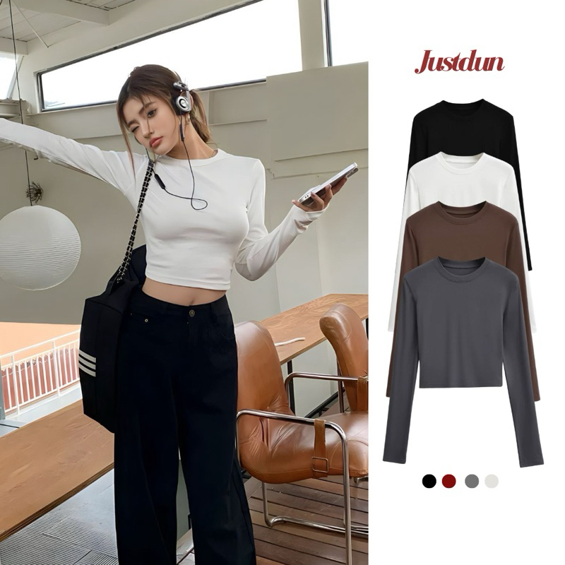 Áo Thun Nữ Dài Tay Croptop JUSTDUN CT25 – Dáng Ôm Body, Chất Liệu Cotton Mịn Mềm, Co Giãn Thoải Mái | BigBuy360 - bigbuy360.vn