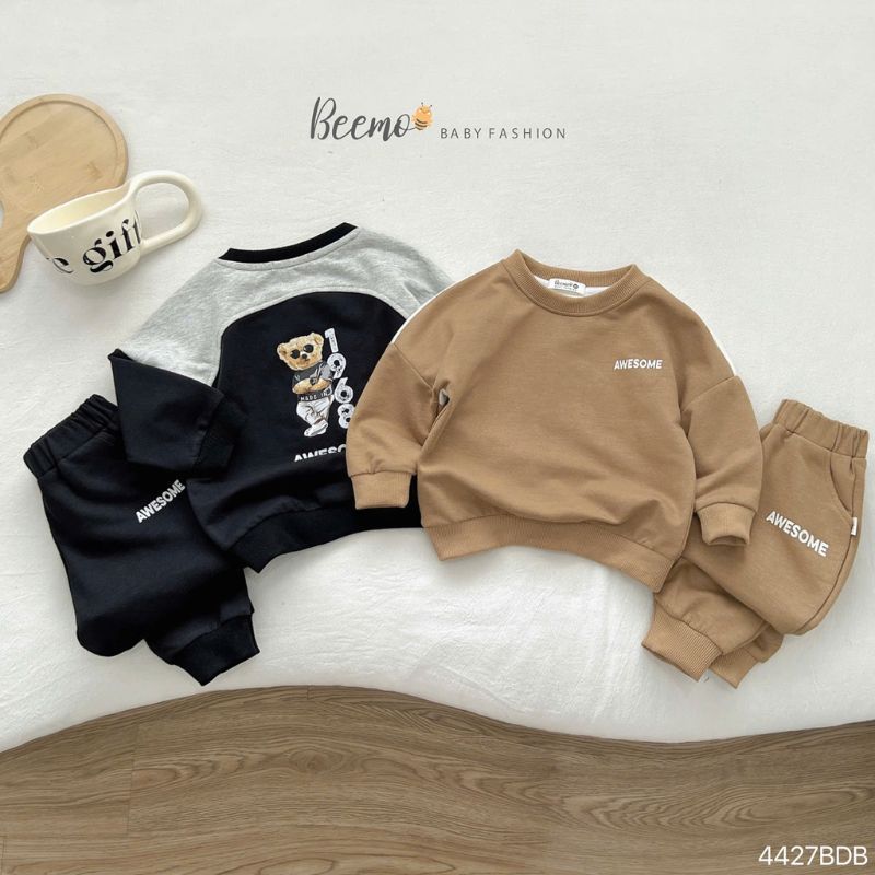 Đồ bộ thu đông bé trai BEEMO áo thu đông bé chất liệu nỉ da cá dày dặn, ấm áp – GINBIN KIDS