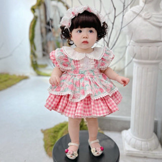 (Form Nhỏ)Váy Công Chúa Lolita Cổ Sen Hoa Hồng Sét Váy Tuban Quần Chip Cho Bé Gái 4-16 Kg,Váy Cho Bé Đầy Tháng Sinh N