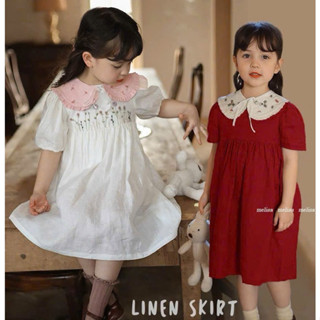 [2 MÀU] Váy đầm Melisa vải linen cổ sen cho bé gái 10-40kg Váy đỏ giáng sinh cho bé