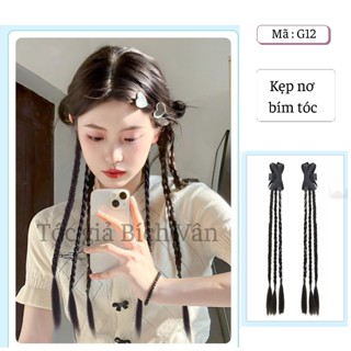 Kẹp nơ bím tóc giả Bích Vân , tóc giả kẹp nơ tết bính
