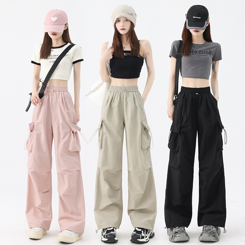 Quần Túi Hộp Nữ Ống Rộng ATHENA Vải Gió Dày Dặn, Quần Kaki Túi Hộp Nữ Cạp Cao Lưng Chun Bo Gấu M388&M33