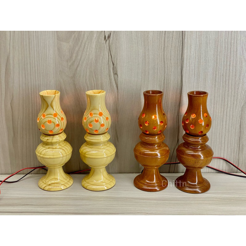 2 cây đèn thờ gỗ tràm tổ ong cao 19cm - đèn bàn thờ gỗ để bàn