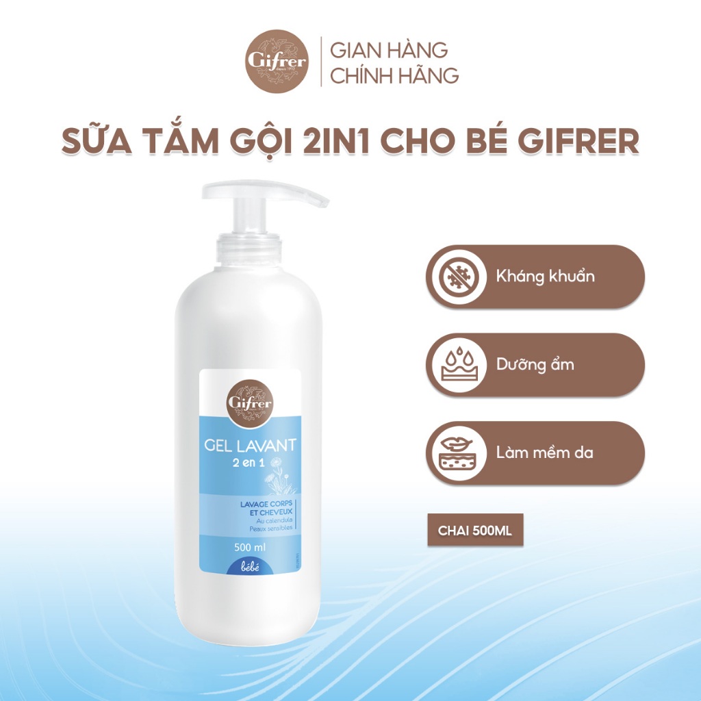 Sữa Tắm Gội 2 Trong 1 Cho Bé Gifrer 500Ml - Tinh Chất Cúc Vạn Thọ Vitamin E Kháng Khuẩn Tăng Cường Độ Ẩm