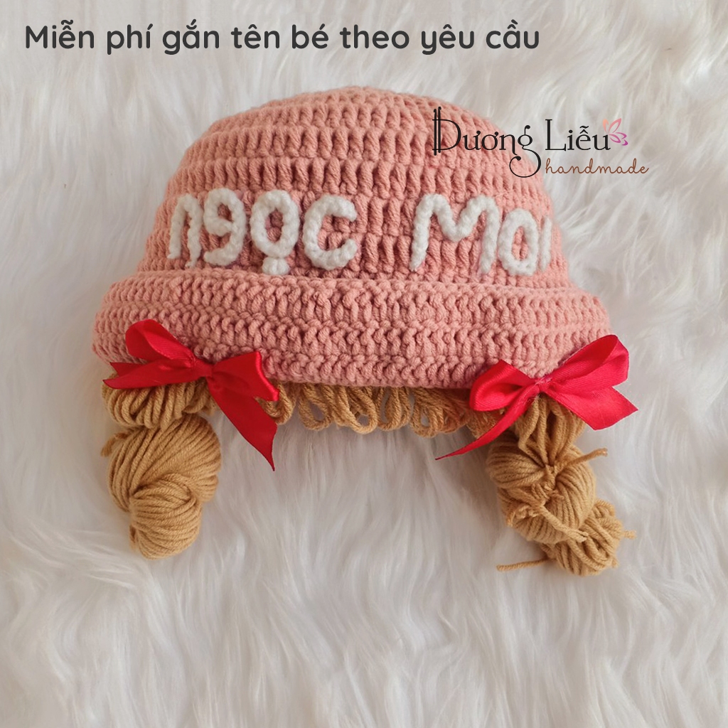 Nón len bím tóc vành lật tóc búi đính nơ cho bé (gắn tên vui lòng inbox shop)