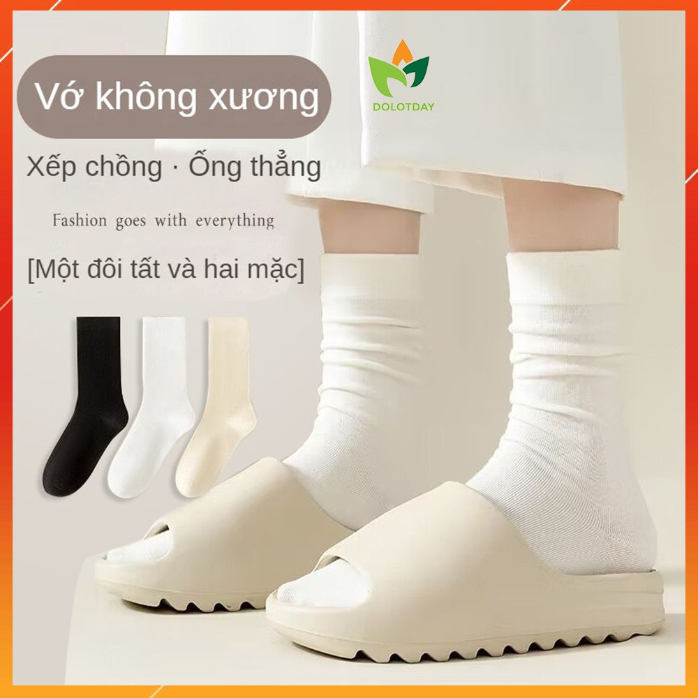 SET 2 Đôi Tất trắng nữ cổ cao Vớ nữ cotton cao cổ màu trắng đen đơn giản thời trang thu đông TATNU09