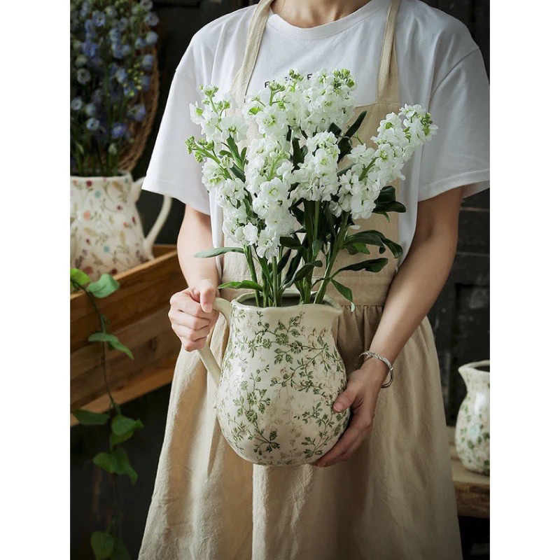 Bình hoa  gốm sứ dáng bình sữa xanh lá 20cm Dona Home Decor