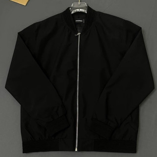 Áo khoác bomber gió nam nữ DSQ đen thân trơn khoá zip bạc ống bo sọc gân lót 2 lớp đơn giản basic 2024