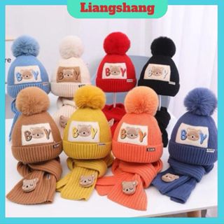  Mũ len kèm khăn " GẤU BOY " 🌸FREESHIP🌸 Mũ Nón len quả bông cho bé kèm khăn cực xinh siêu ấm. 