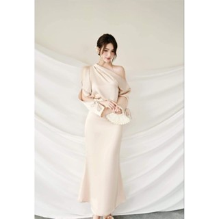 sét lụa 2 chi tiết áo lệch vai chân váy đuôi cá sang chảnh