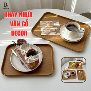 Khay nhựa vân gỗ decor quán cafe nhà hàng Bihome, khay nhựa vân gỗ đựng đồ ăn, trang trí chụp ảnh